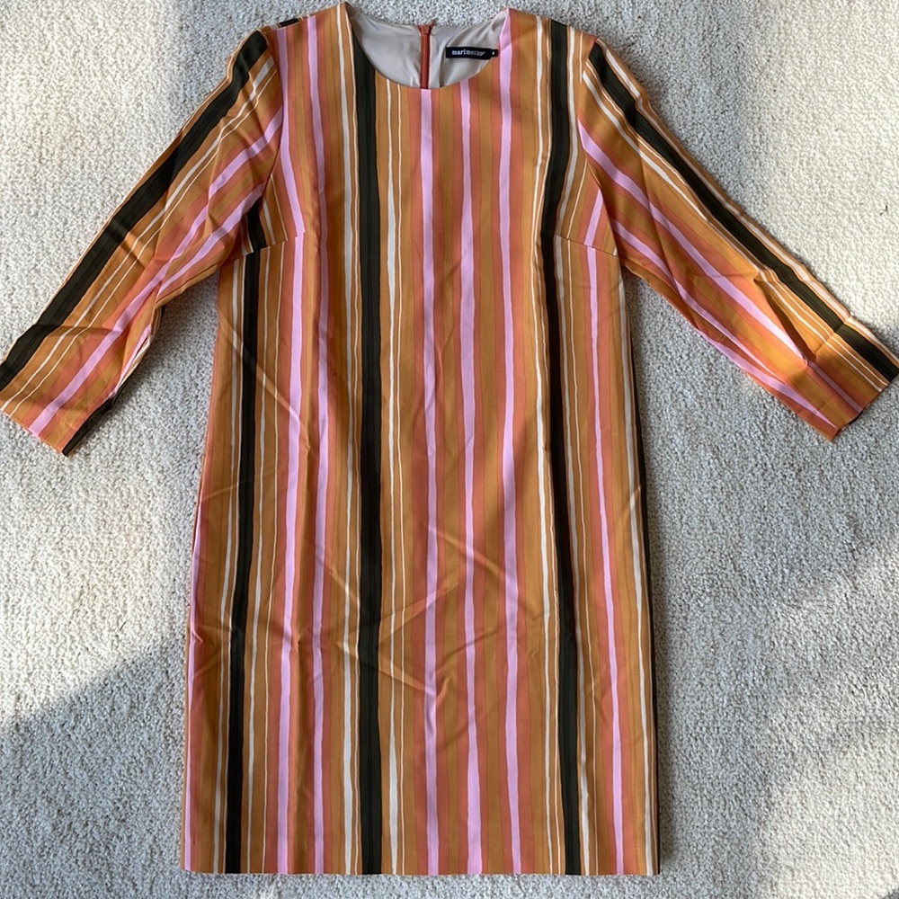 NWOT Marimekko Striped Shift Dress / Size 38 / Orange